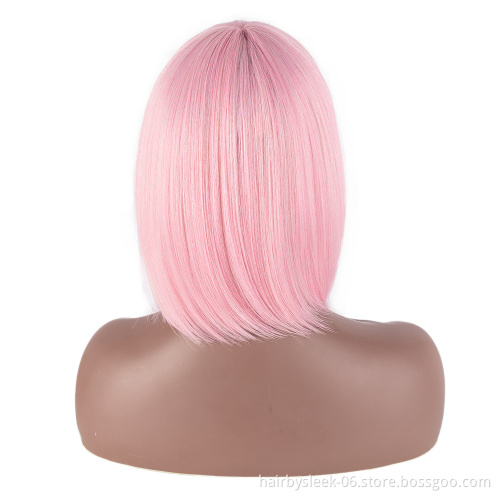 Fashion Woman Wigs Natural Colours With bang Heat-resisting Soft Hair Bob Style Brown Black Woman Wig Bob Short Synthetic Wig